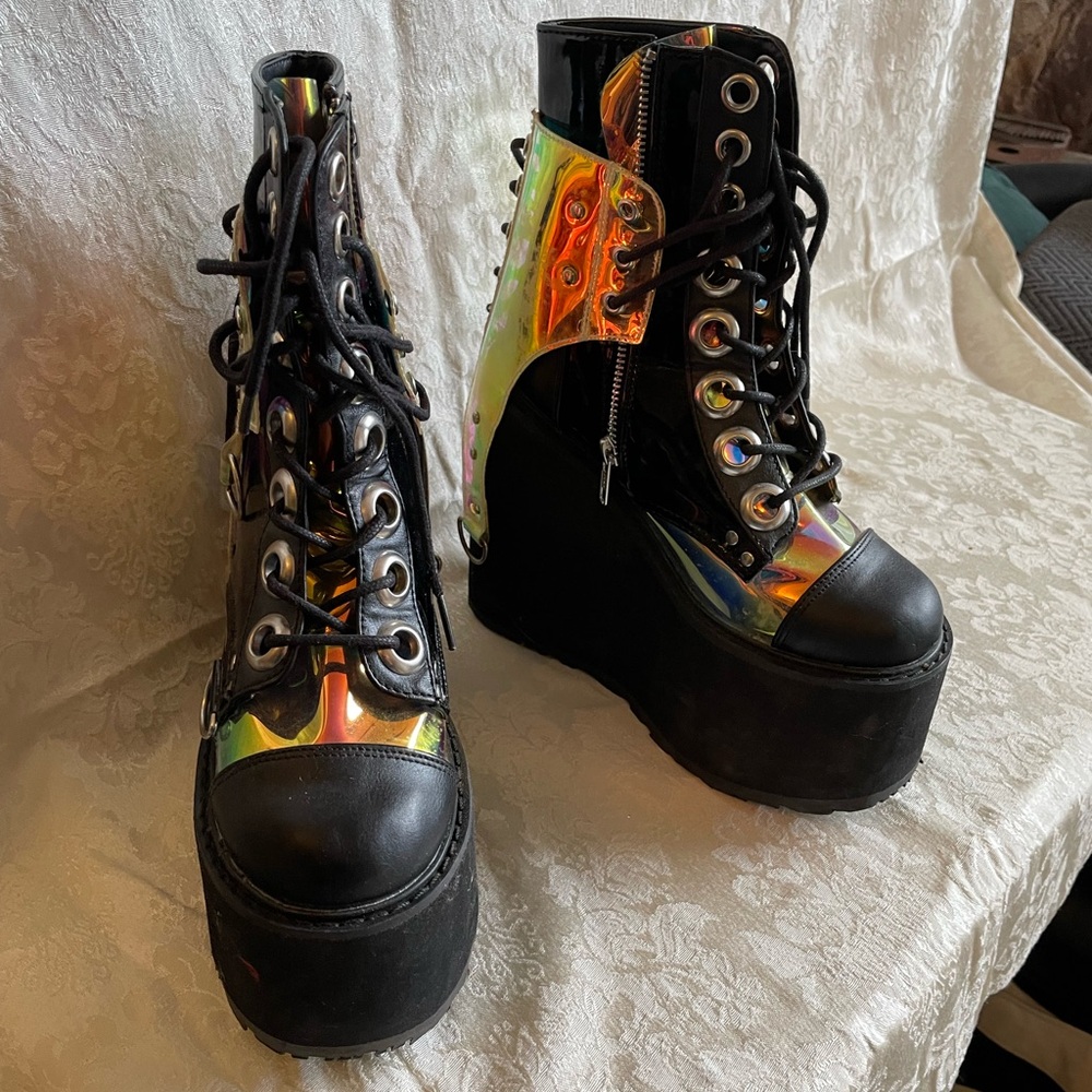 Demonia Black and hologram Platform Shoes - Picture 2 of 4